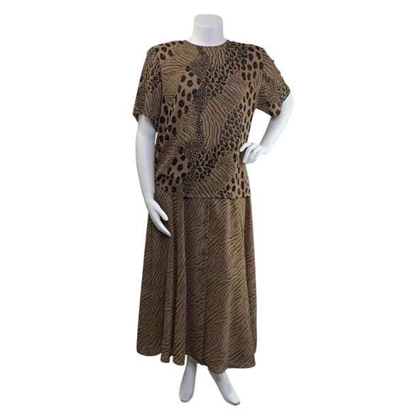 Nygard Collection Skirt Set Size 16 Animal Print Blouse Brown Black Vintage Maxi - Picture 2 of 13